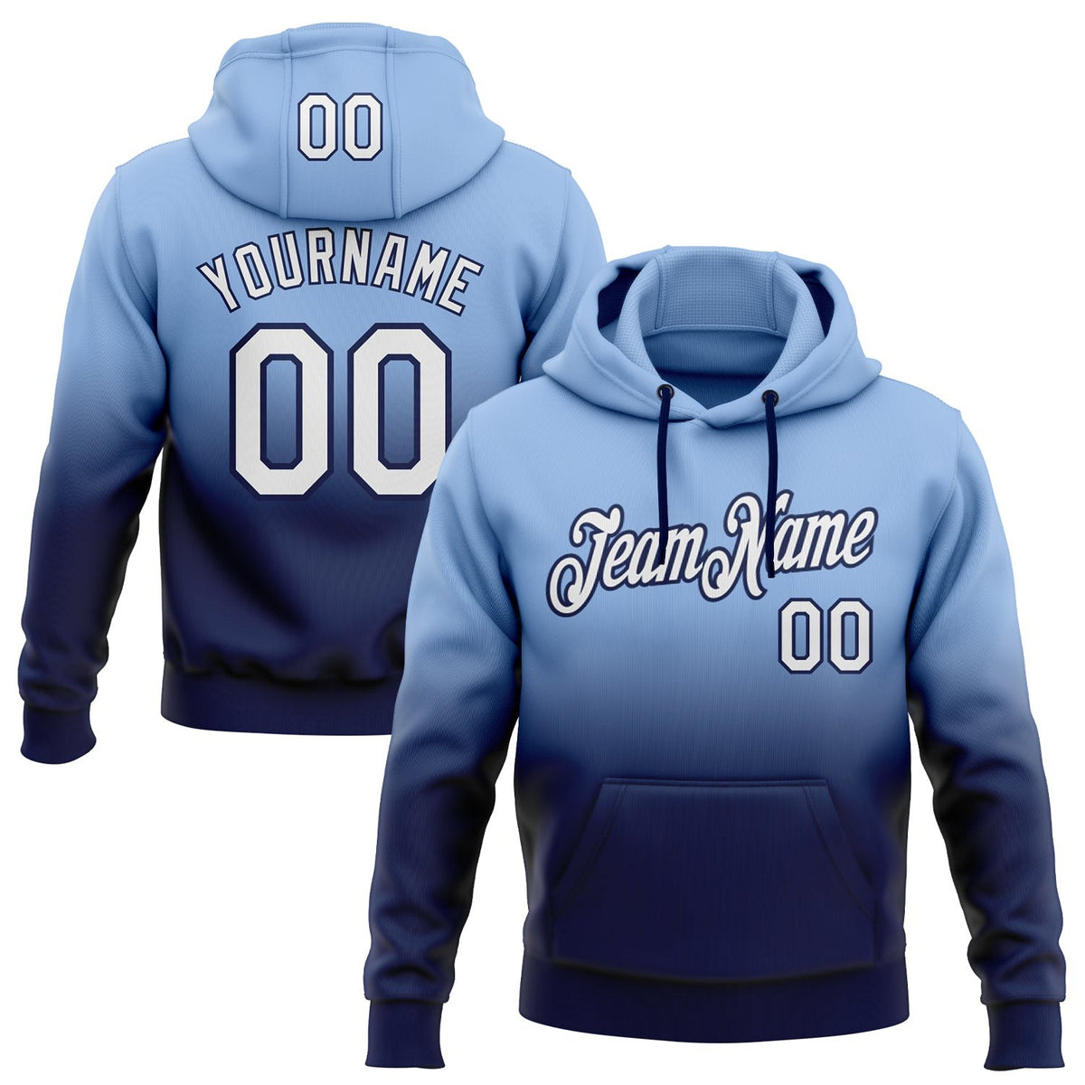 Custom Stitched Light Blue White-Navy Fade Fashion Sports Pullover Sweatshirt Hoodie photo 1