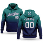 Custom Stitched Teal White-Navy Fade Fashion Sports Pullover Sweatshirt Hoodie