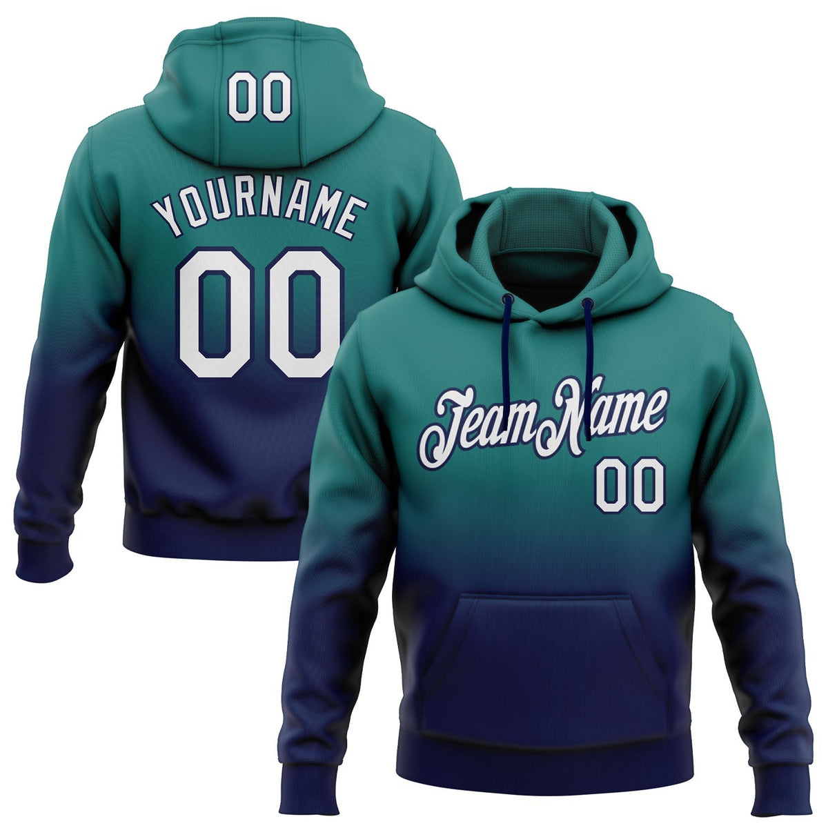 Custom Stitched Teal White-Navy Fade Fashion Sports Pullover Sweatshirt Hoodie photo 1