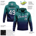 Custom Stitched Teal White-Navy Fade Fashion Sports Pullover Sweatshirt Hoodie photo 2
