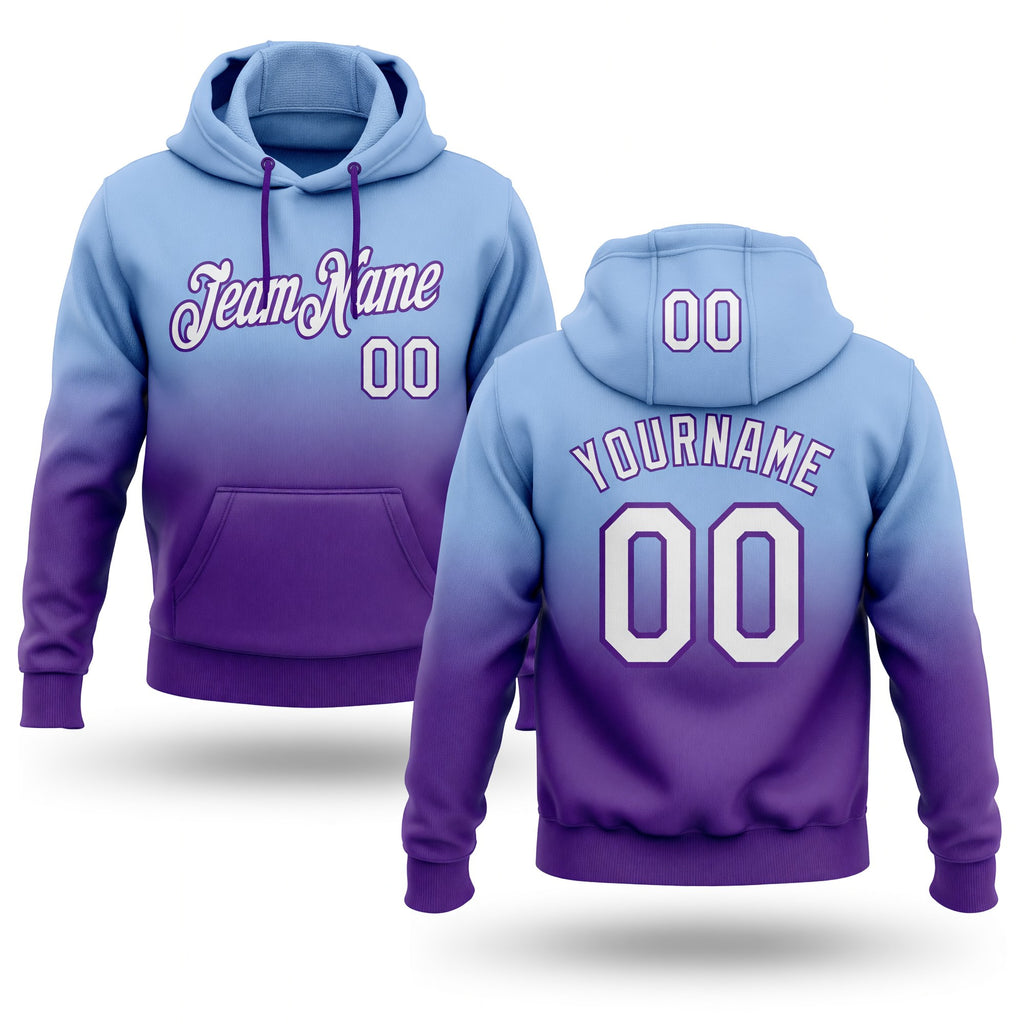 Custom Stitched Light Blue White-Purple Fade Fashion Sports Pullover Sweatshirt Hoodie