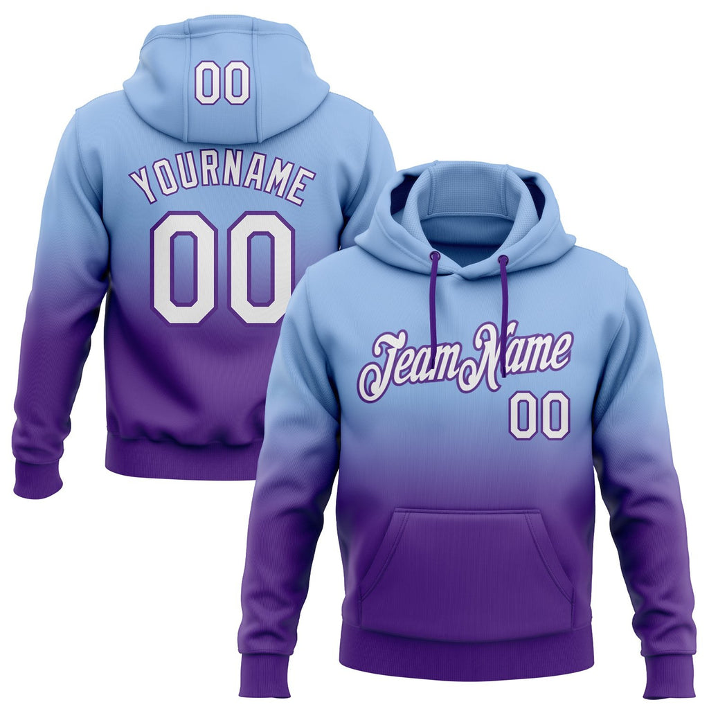 Custom Stitched Light Blue White-Purple Fade Fashion Sports Pullover Sweatshirt Hoodie photo 1