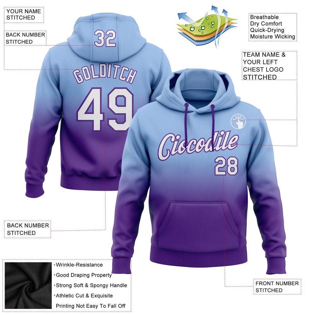 Custom Stitched Light Blue White-Purple Fade Fashion Sports Pullover Sweatshirt Hoodie photo 2