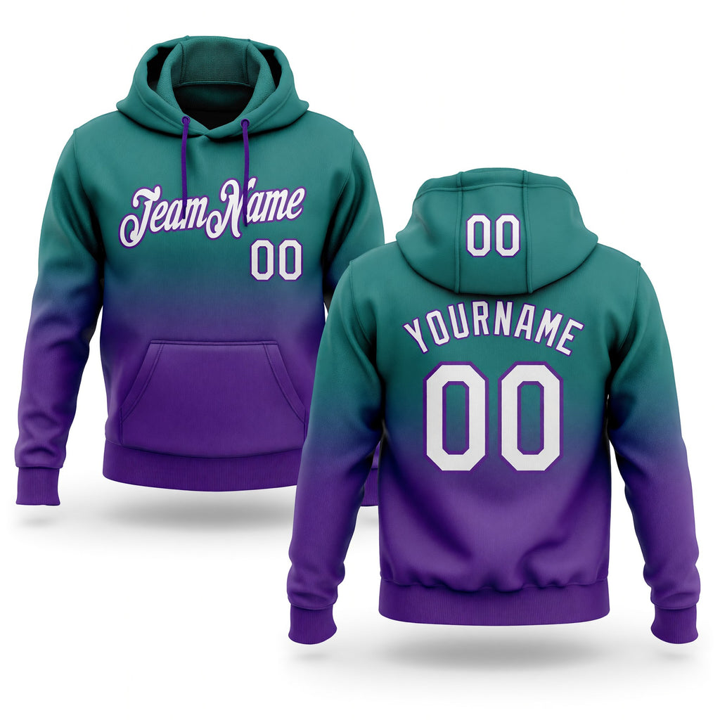 Custom Stitched Teal White-Purple Fade Fashion Sports Pullover Sweatshirt Hoodie