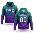 Custom Stitched Teal White-Purple Fade Fashion Sports Pullover Sweatshirt Hoodie
