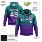 Custom Stitched Teal White-Purple Fade Fashion Sports Pullover Sweatshirt Hoodie photo 2