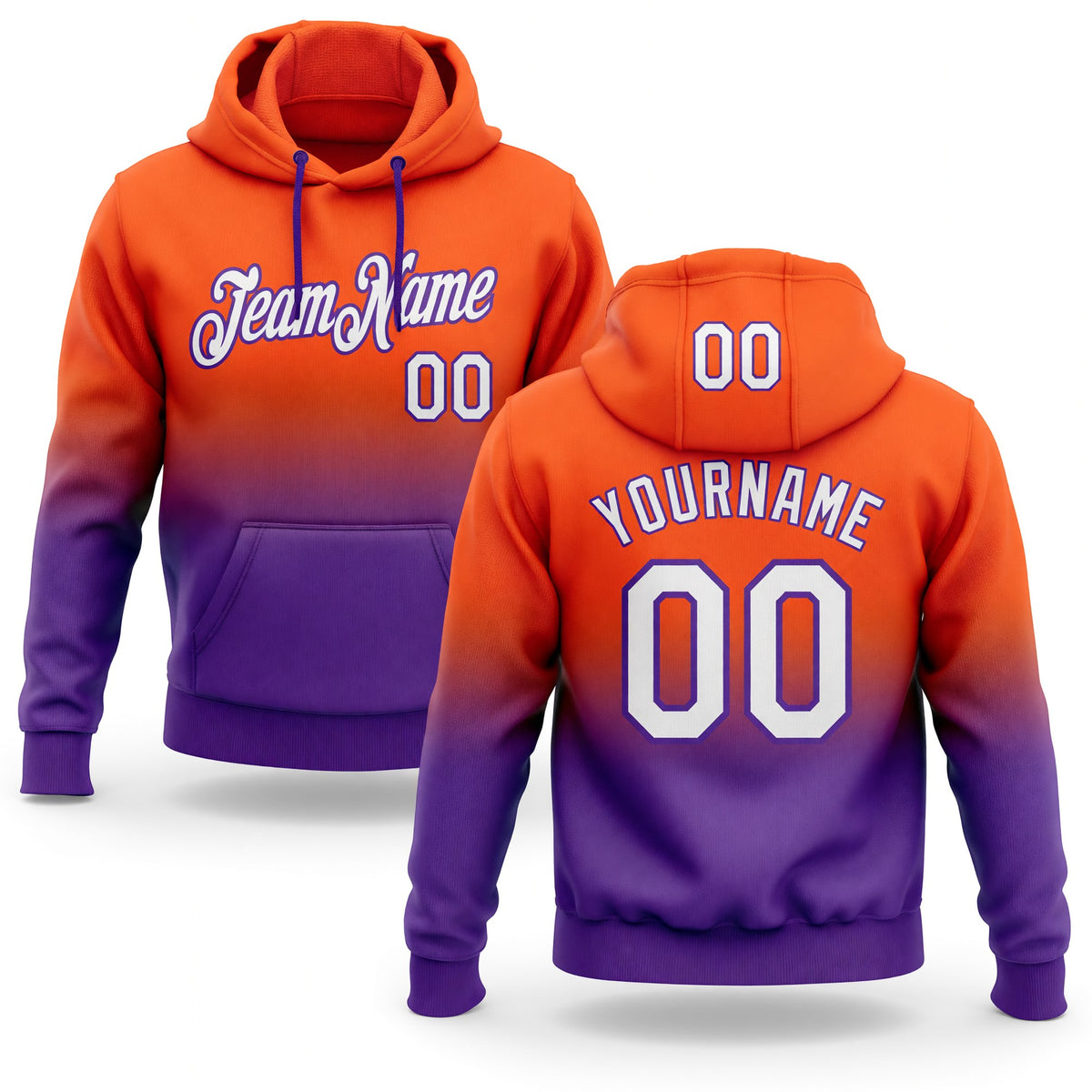 Custom Stitched Orange White-Purple Fade Fashion Sports Pullover Sweatshirt Hoodie