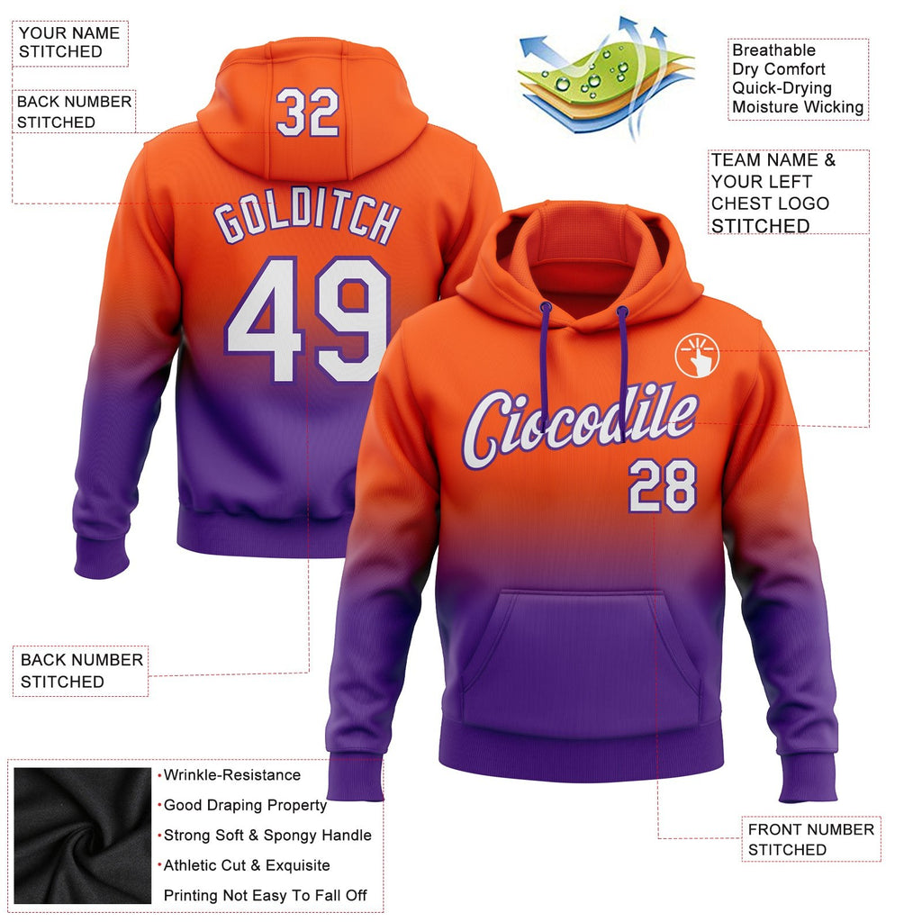 Custom Stitched Orange White-Purple Fade Fashion Sports Pullover Sweatshirt Hoodie photo 2