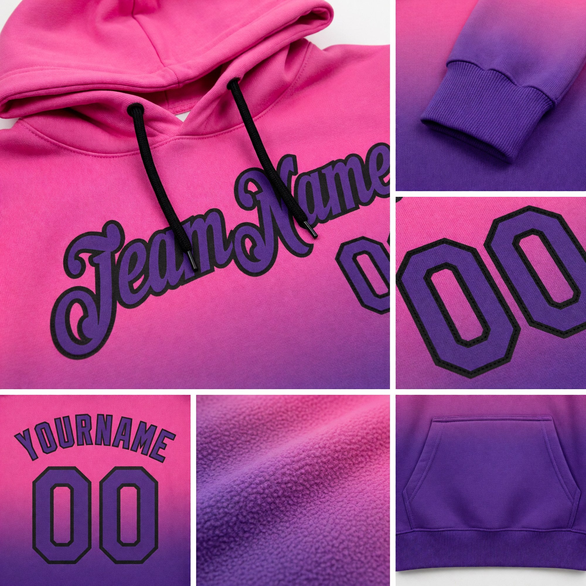 Custom Stitched Pink Purple-Black Fade Fashion Sports Pullover Sweatshirt Hoodie detail