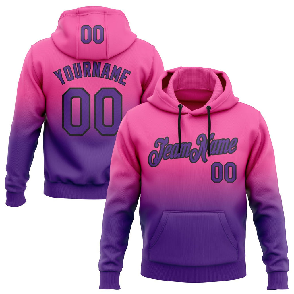 Custom Stitched Pink Purple-Black Fade Fashion Sports Pullover Sweatshirt Hoodie photo 1