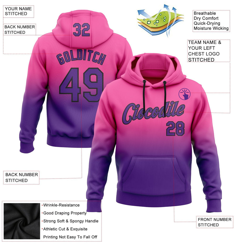 Custom Stitched Pink Purple-Black Fade Fashion Sports Pullover Sweatshirt Hoodie photo 2