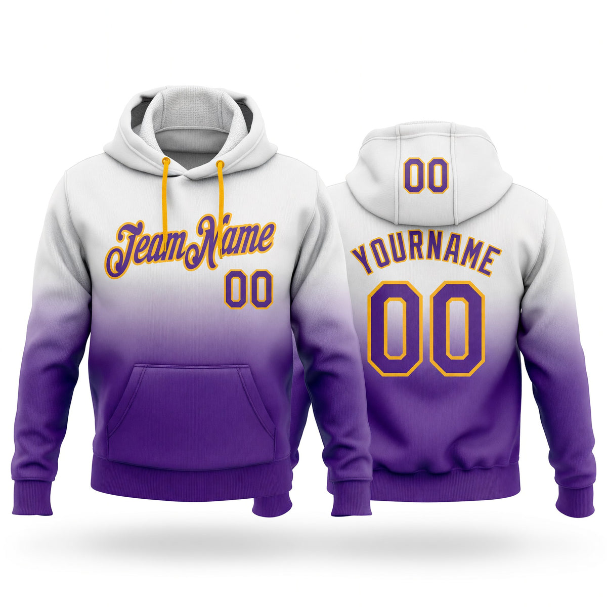 Custom Stitched White Purple-Gold Fade Fashion Sports Pullover Sweatshirt Hoodie