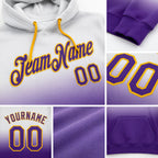 Custom Stitched White Purple-Gold Fade Fashion Sports Pullover Sweatshirt Hoodie detail