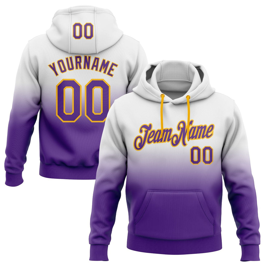 Custom Stitched White Purple-Gold Fade Fashion Sports Pullover Sweatshirt Hoodie photo 1