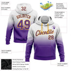 Custom Stitched White Purple-Gold Fade Fashion Sports Pullover Sweatshirt Hoodie photo 2