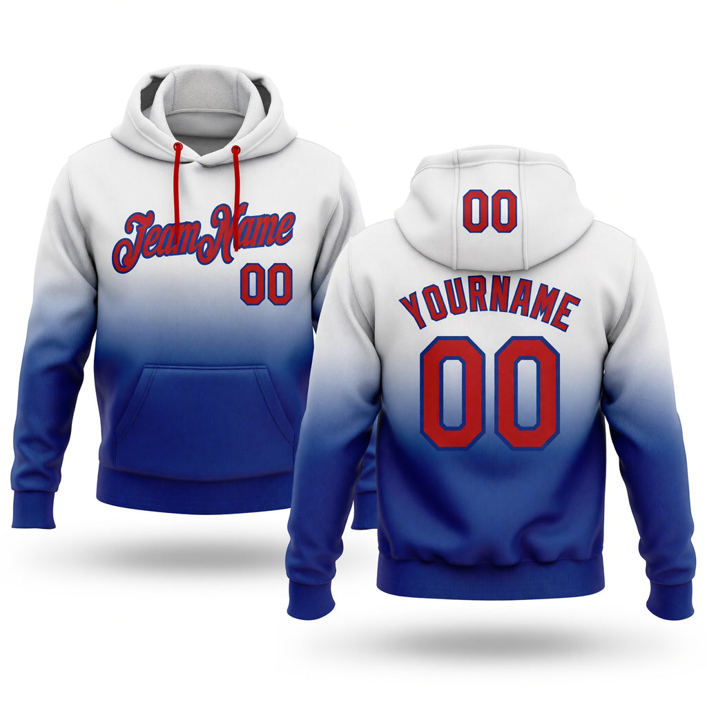 Custom Stitched White Red-Royal Fade Fashion Sports Pullover Sweatshirt Hoodie