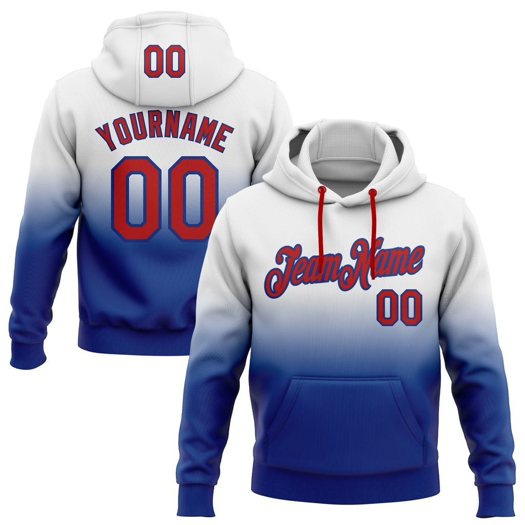 Custom Stitched White Red-Royal Fade Fashion Sports Pullover Sweatshirt Hoodie photo 1