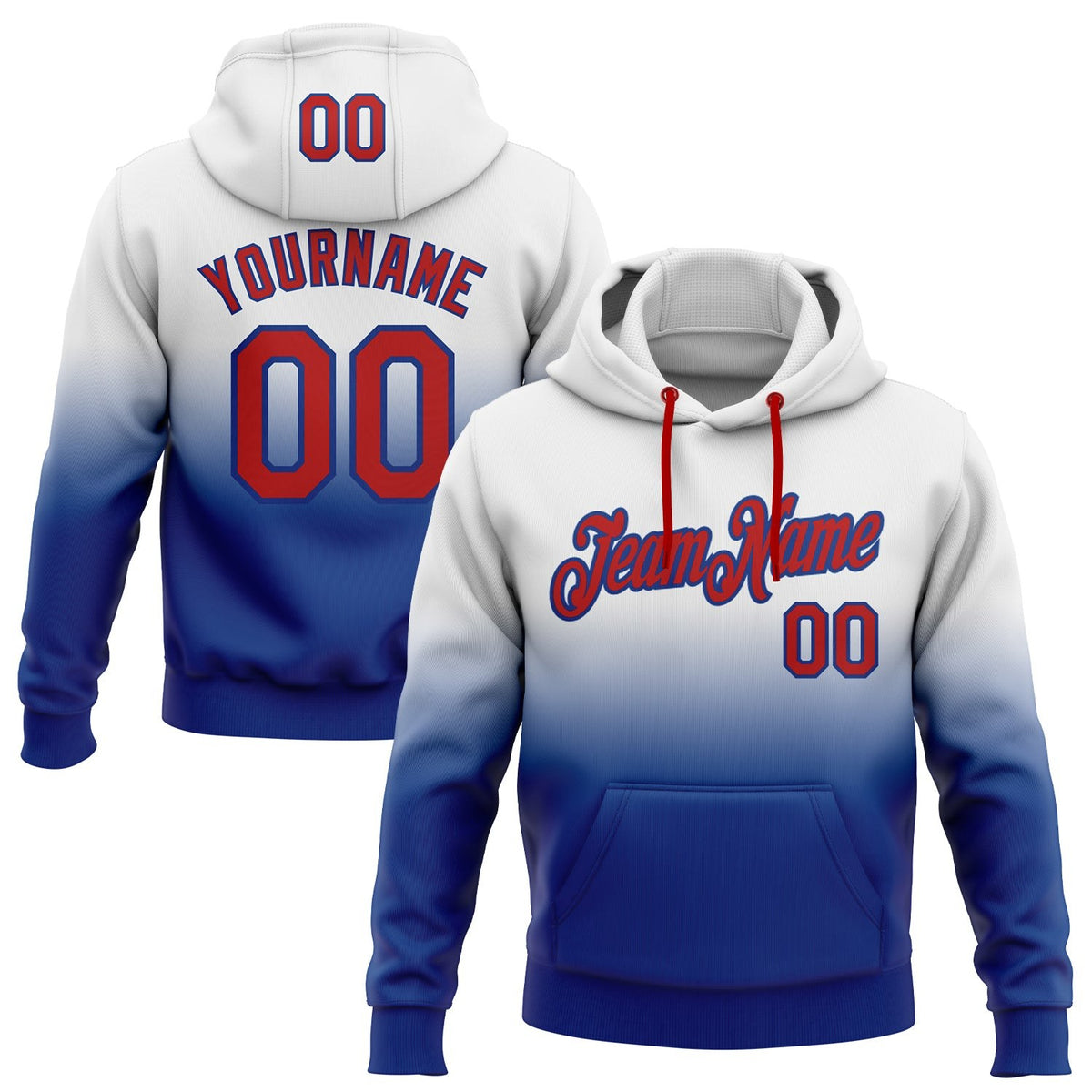 Custom Stitched White Red-Royal Fade Fashion Sports Pullover Sweatshirt Hoodie photo 1