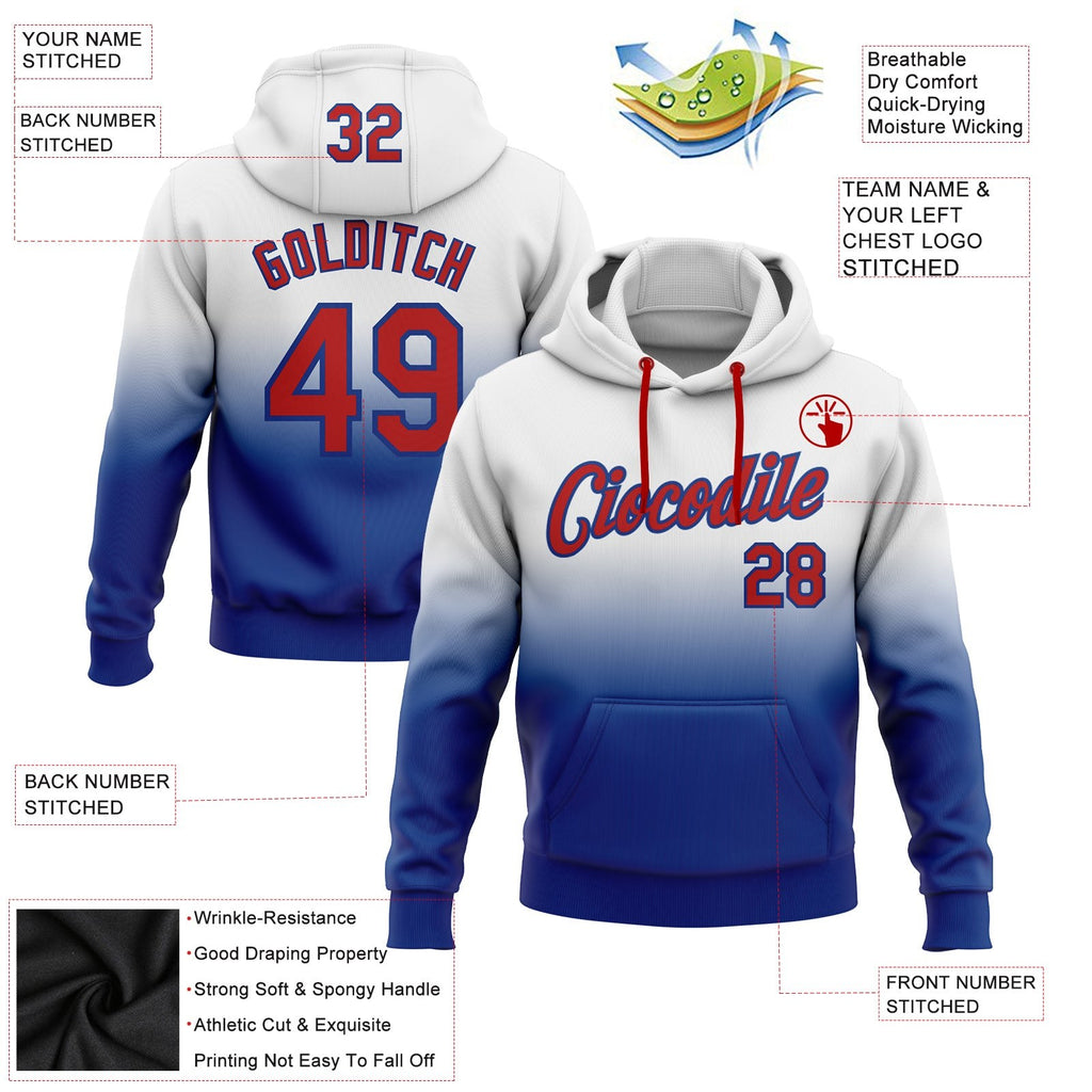 Custom Stitched White Red-Royal Fade Fashion Sports Pullover Sweatshirt Hoodie photo 2