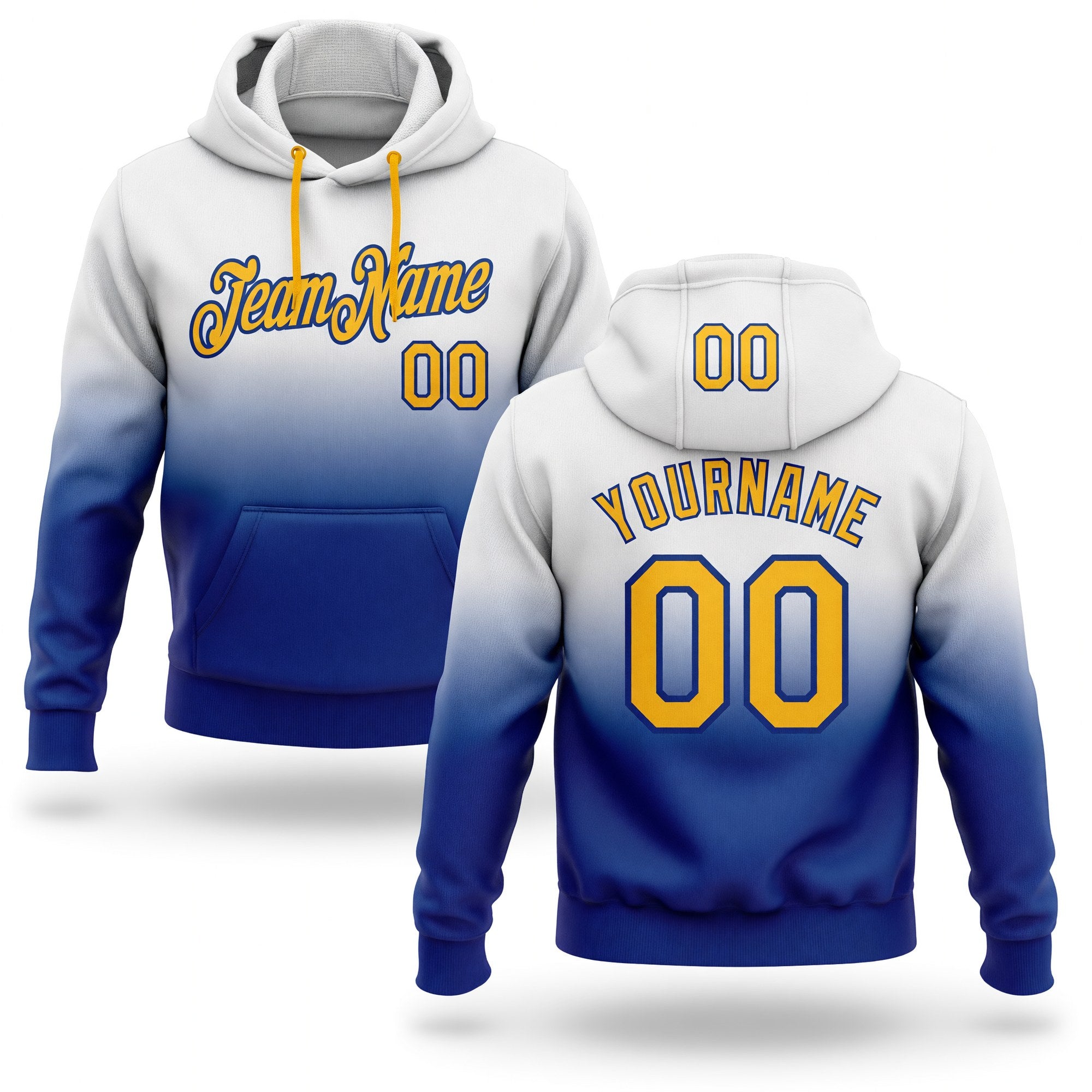 Custom Stitched White Gold-Royal Fade Fashion Sports Pullover Sweatshirt Hoodie
