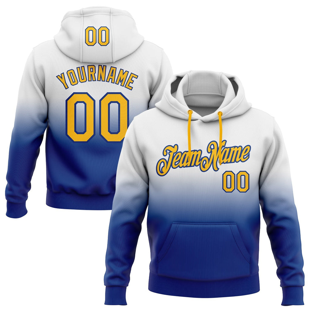 Custom Stitched White Gold-Royal Fade Fashion Sports Pullover Sweatshirt Hoodie photo 1