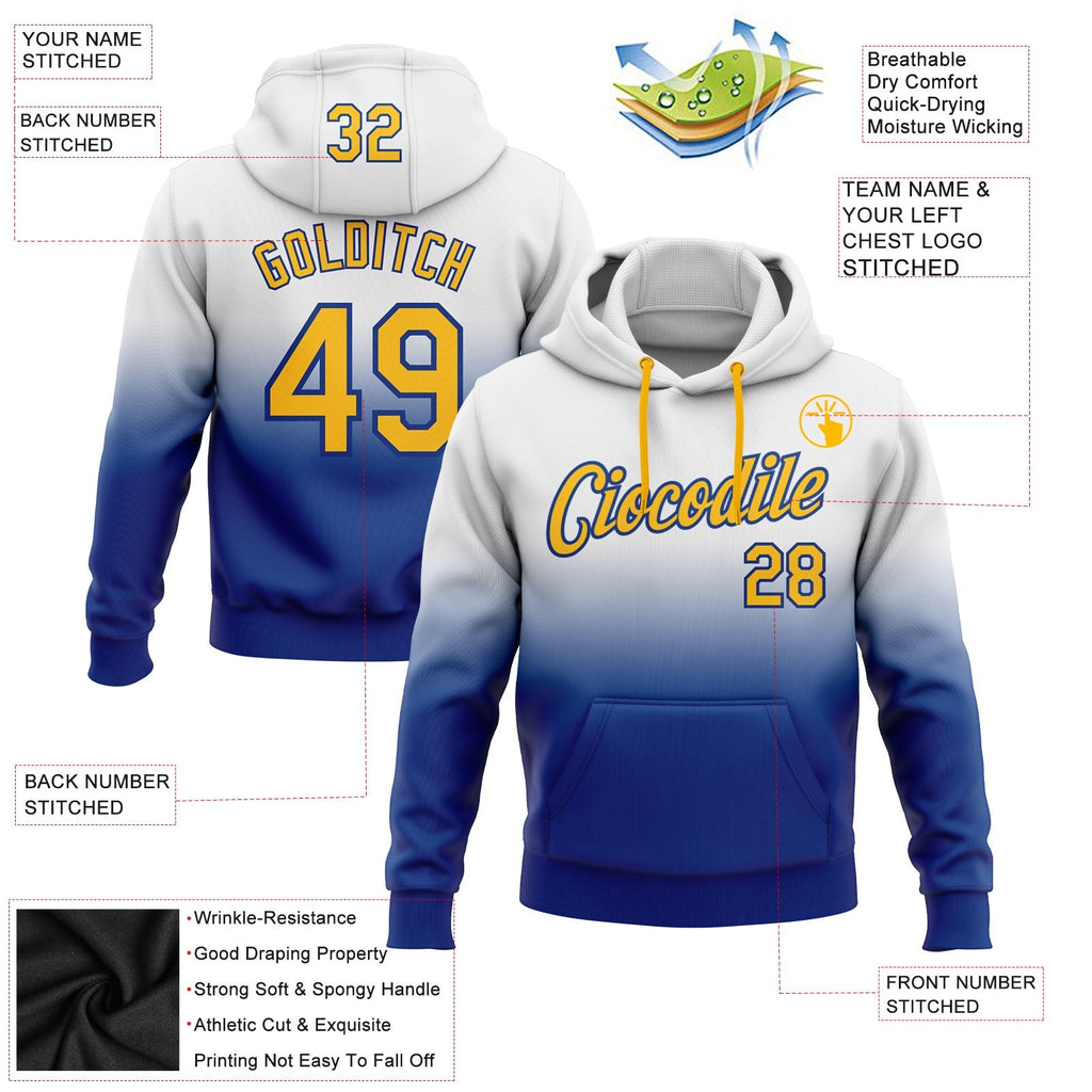 Custom Stitched White Gold-Royal Fade Fashion Sports Pullover Sweatshirt Hoodie photo 2