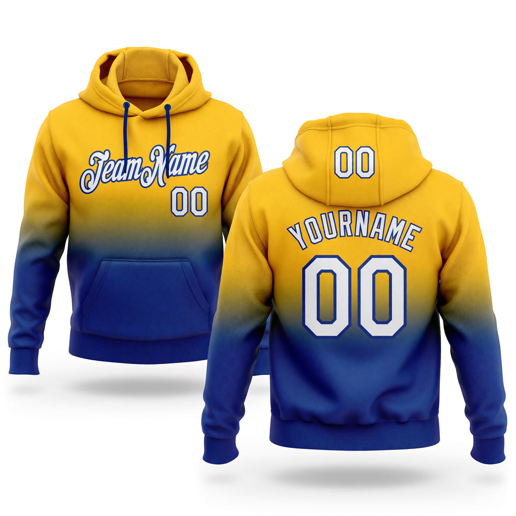 Custom Stitched Gold White-Royal Fade Fashion Sports Pullover Sweatshirt Hoodie