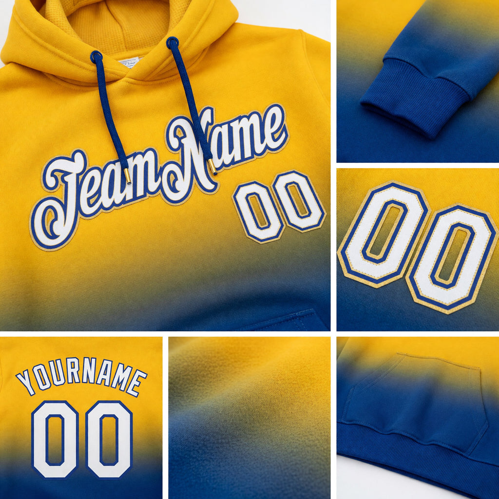 Custom Stitched Gold White-Royal Fade Fashion Sports Pullover Sweatshirt Hoodie detail