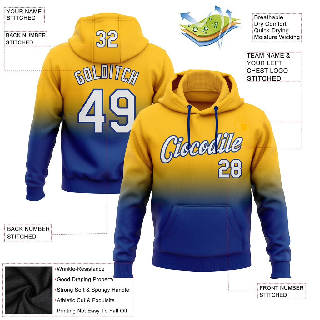 Custom Stitched Gold White-Royal Fade Fashion Sports Pullover Sweatshirt Hoodie photo 2