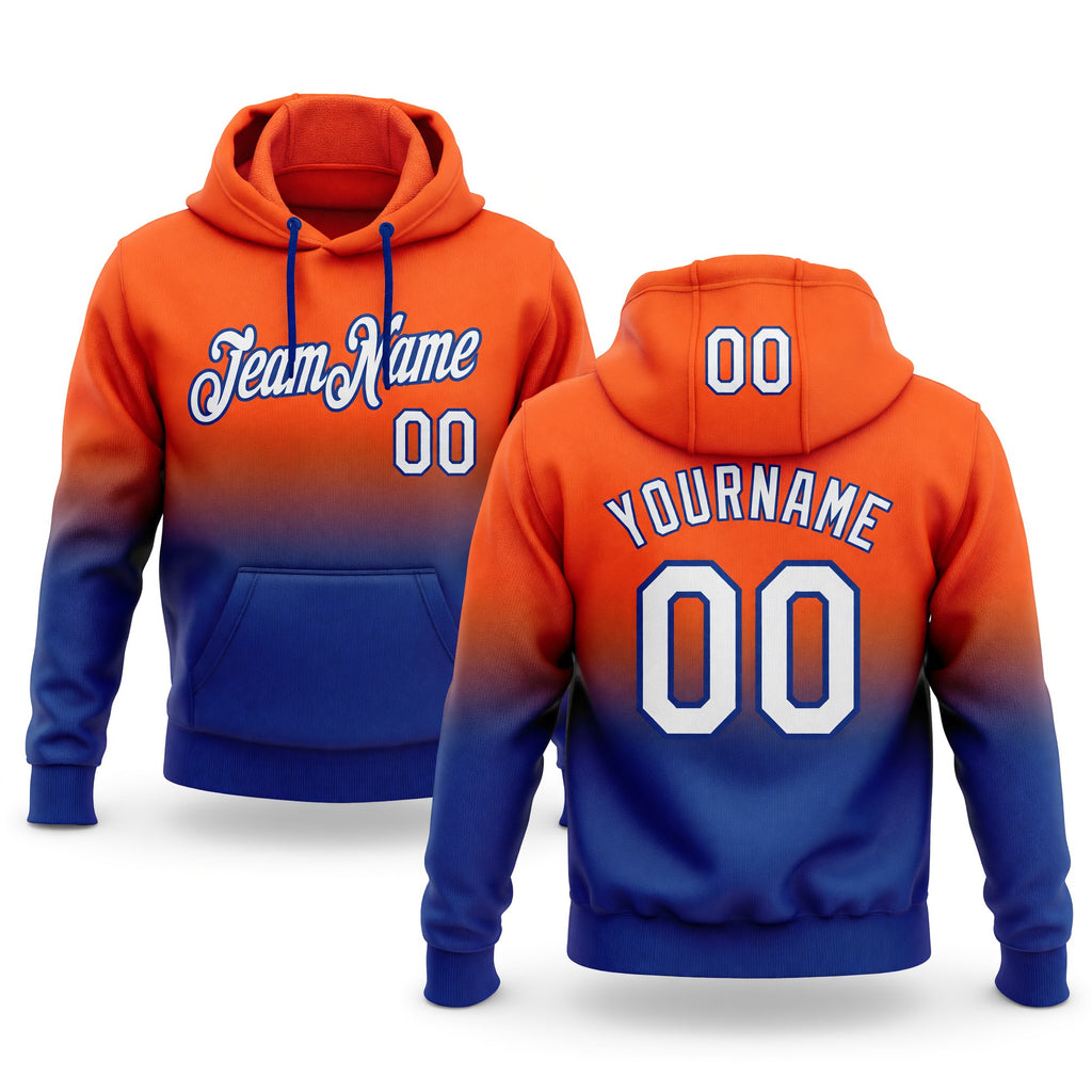 Custom Stitched Orange White-Royal Fade Fashion Sports Pullover Sweatshirt Hoodie