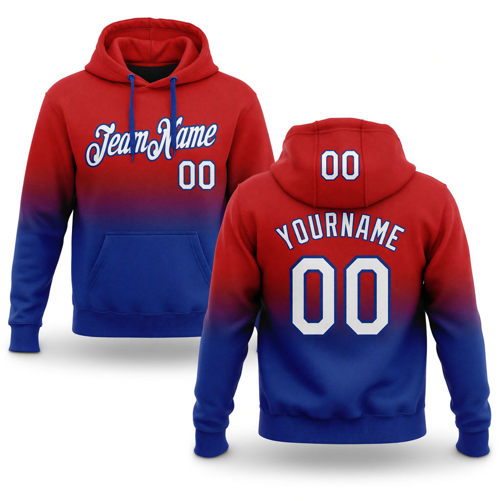 Custom Stitched Red White-Royal Fade Fashion Sports Pullover Sweatshirt Hoodie