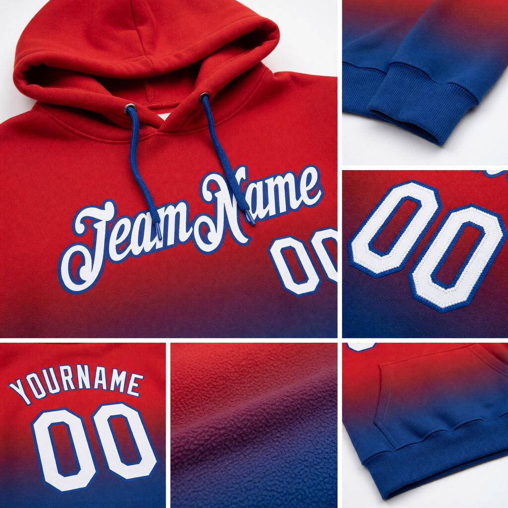 Custom Stitched Red White-Royal Fade Fashion Sports Pullover Sweatshirt Hoodie detail