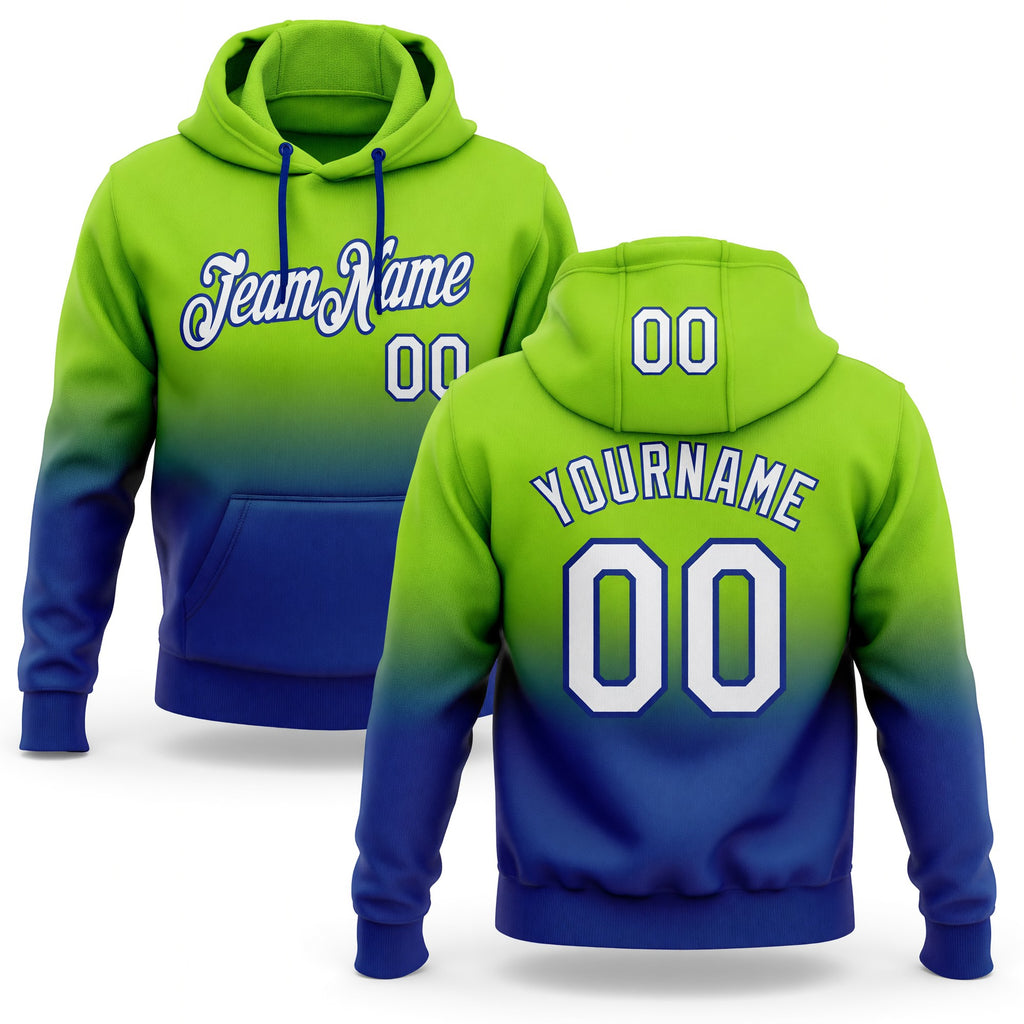 Custom Stitched Neon Green White-Royal Fade Fashion Sports Pullover Sweatshirt Hoodie