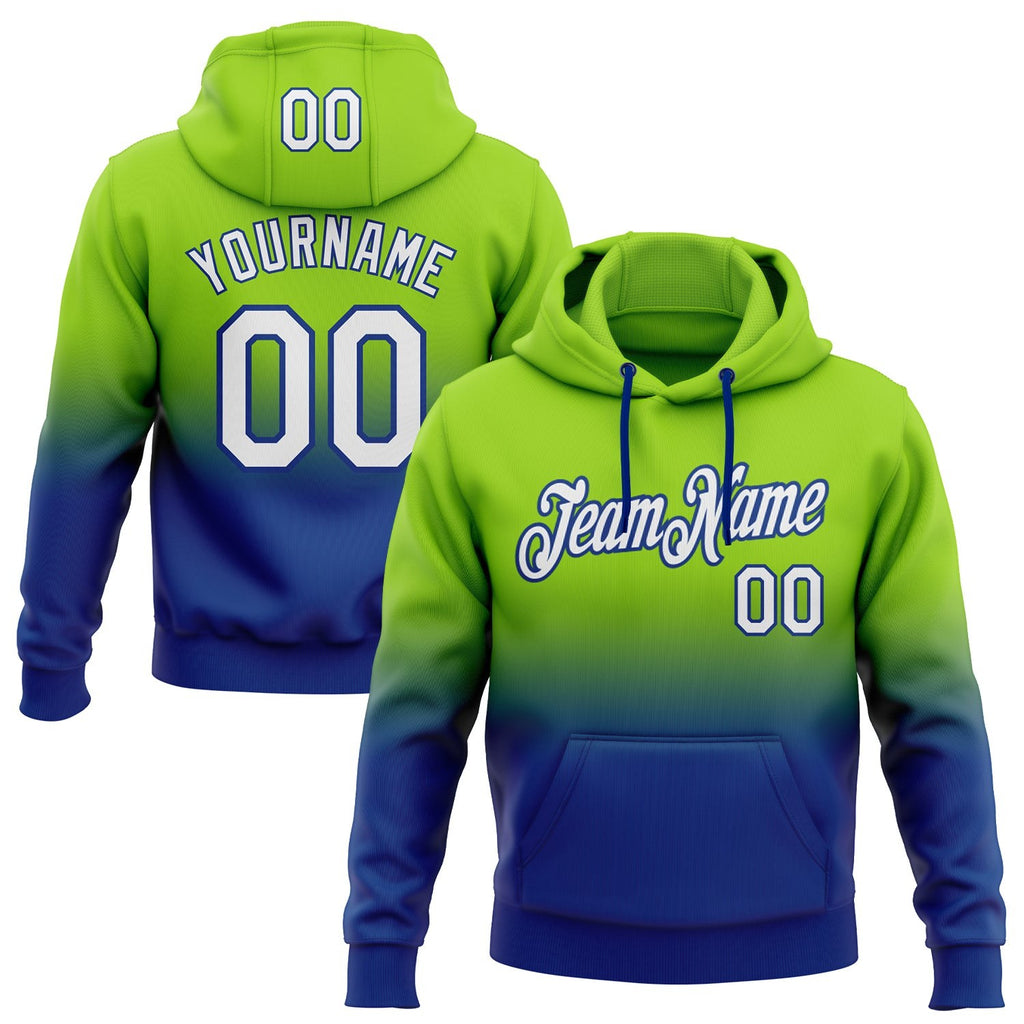 Custom Stitched Neon Green White-Royal Fade Fashion Sports Pullover Sweatshirt Hoodie photo 1