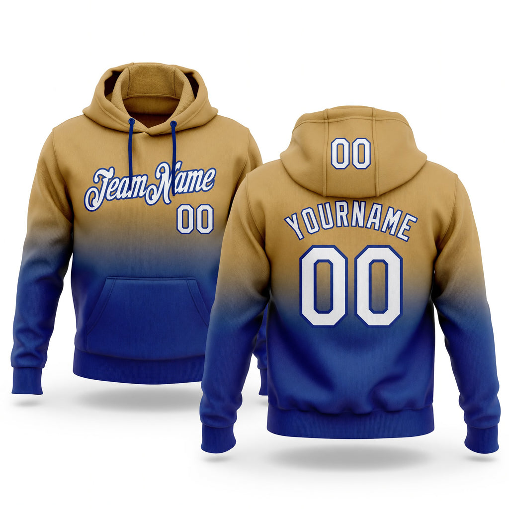 Custom Stitched Old Gold White-Royal Fade Fashion Sports Pullover Sweatshirt Hoodie