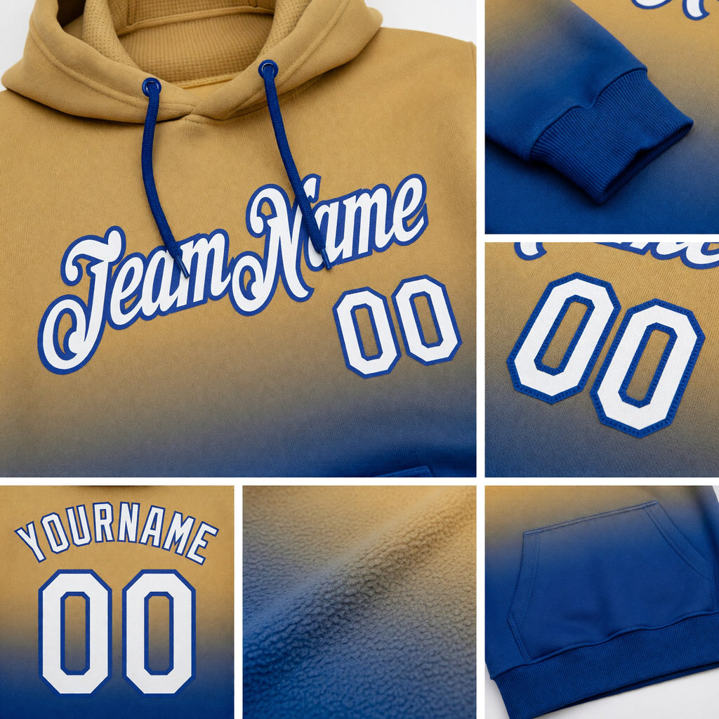 Custom Stitched Old Gold White-Royal Fade Fashion Sports Pullover Sweatshirt Hoodie detail