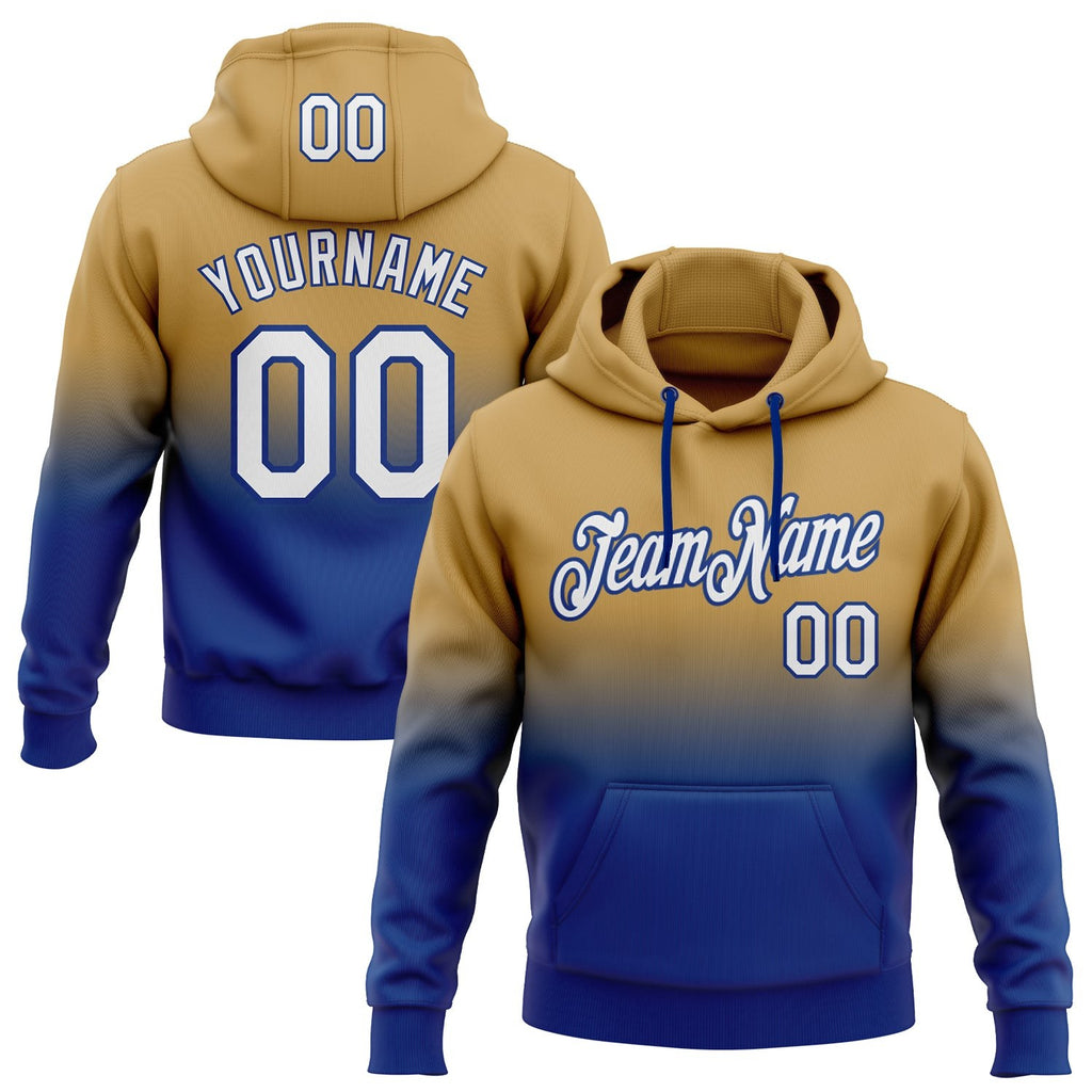 Custom Stitched Old Gold White-Royal Fade Fashion Sports Pullover Sweatshirt Hoodie photo 1