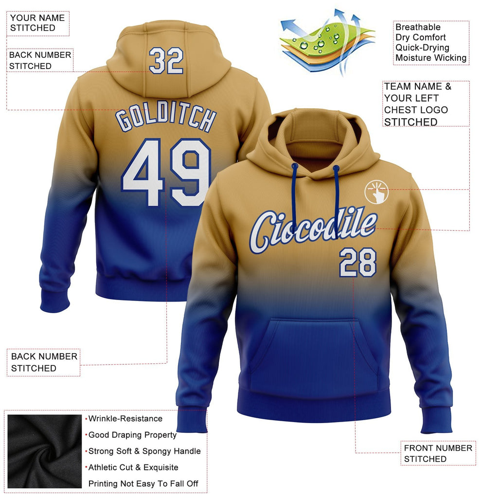 Custom Stitched Old Gold White-Royal Fade Fashion Sports Pullover Sweatshirt Hoodie photo 2