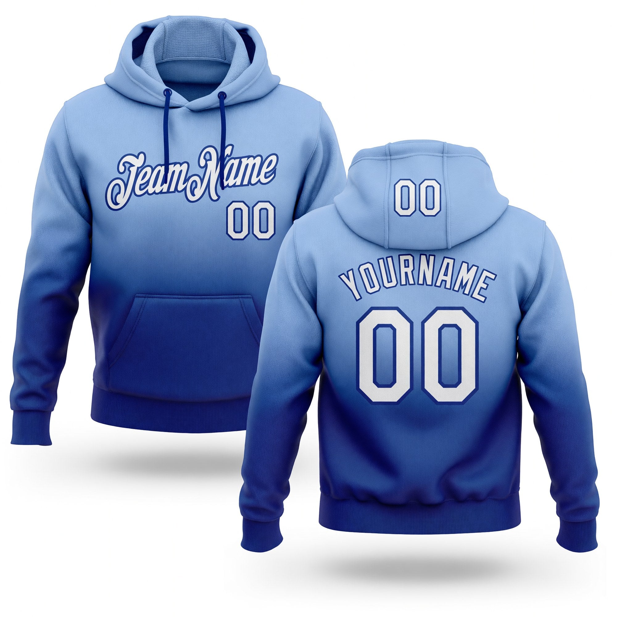 Custom Stitched Light Blue White-Royal Fade Fashion Sports Pullover Sweatshirt Hoodie