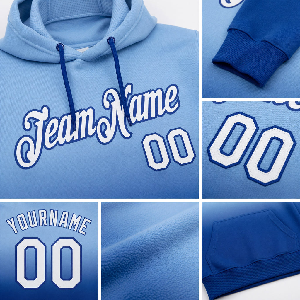 Custom Stitched Light Blue White-Royal Fade Fashion Sports Pullover Sweatshirt Hoodie detail
