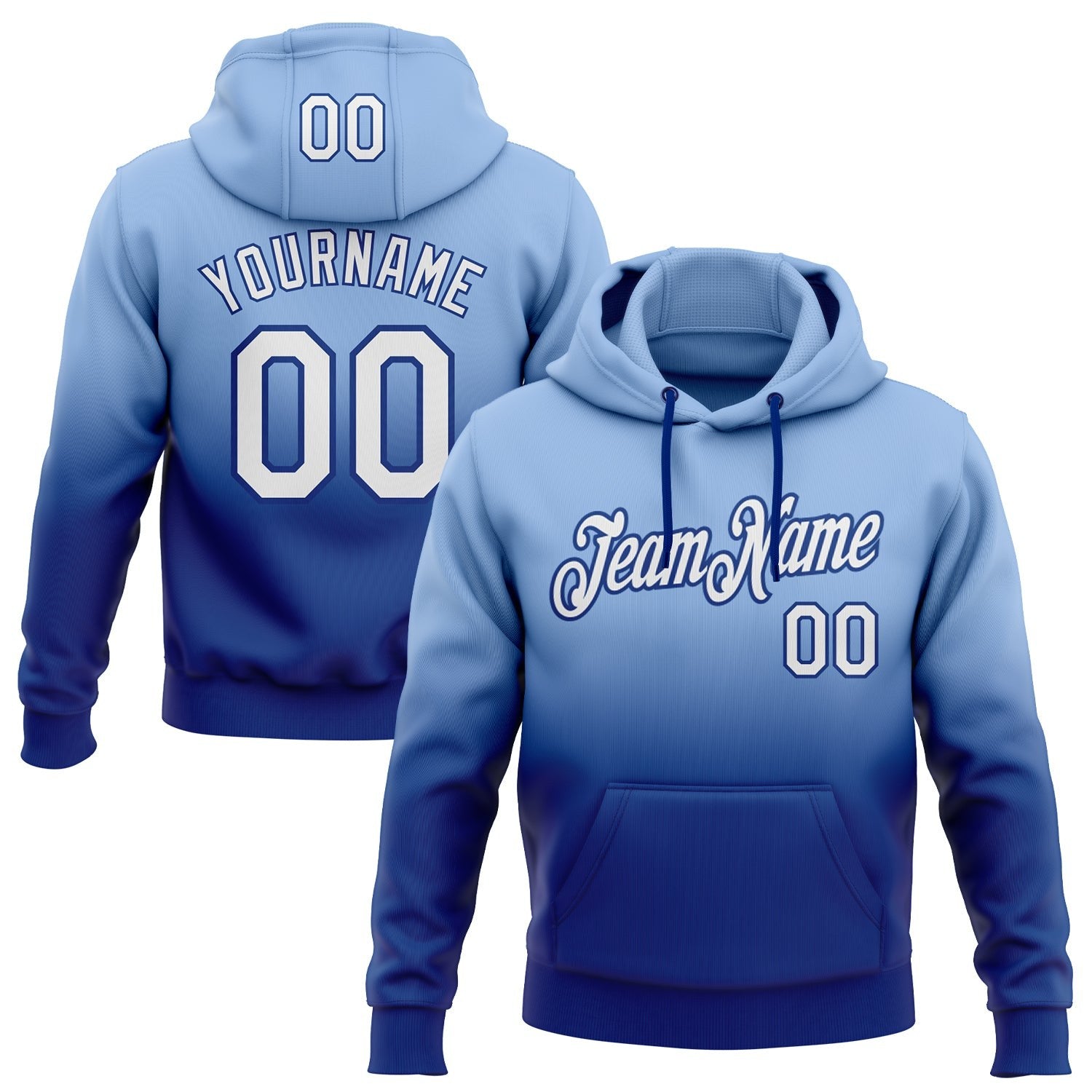 Custom Stitched Light Blue White-Royal Fade Fashion Sports Pullover Sweatshirt Hoodie photo 1