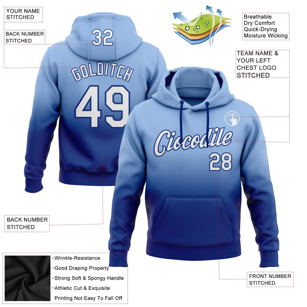 Custom Stitched Light Blue White-Royal Fade Fashion Sports Pullover Sweatshirt Hoodie photo 2