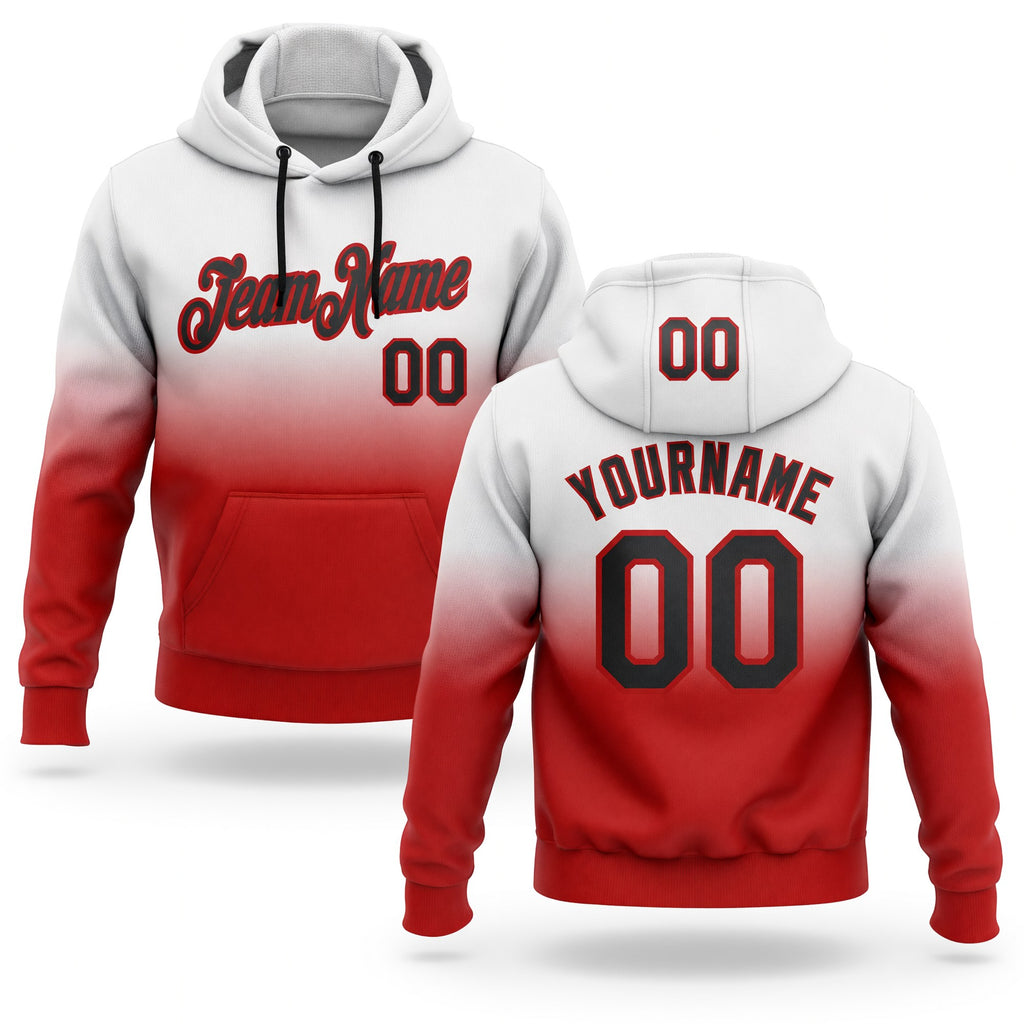 Custom Stitched White Black-Red Fade Fashion Sports Pullover Sweatshirt Hoodie