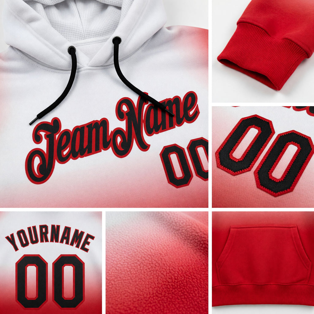 Custom Stitched White Black-Red Fade Fashion Sports Pullover Sweatshirt Hoodie detail
