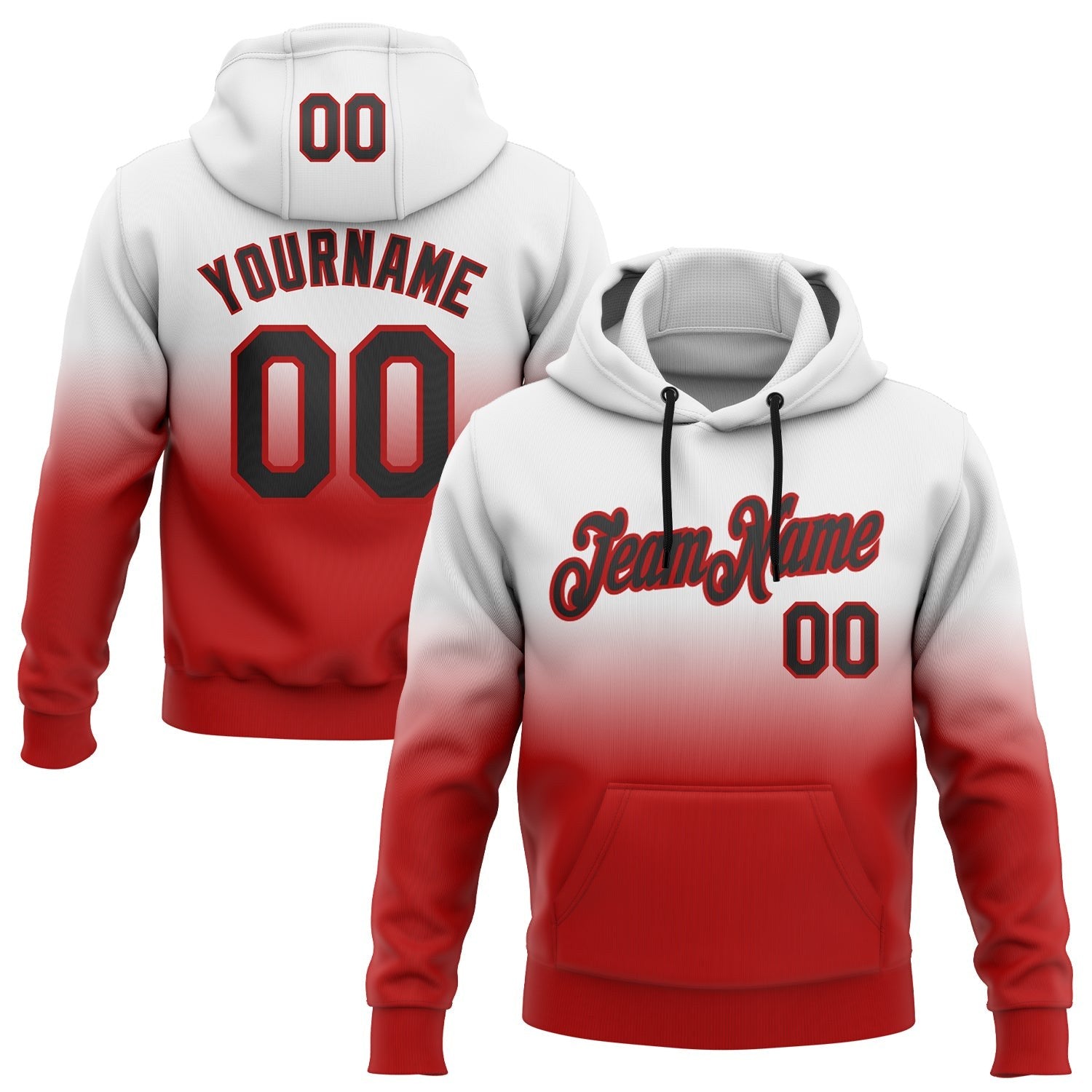 Custom Stitched White Black-Red Fade Fashion Sports Pullover Sweatshirt Hoodie photo 1