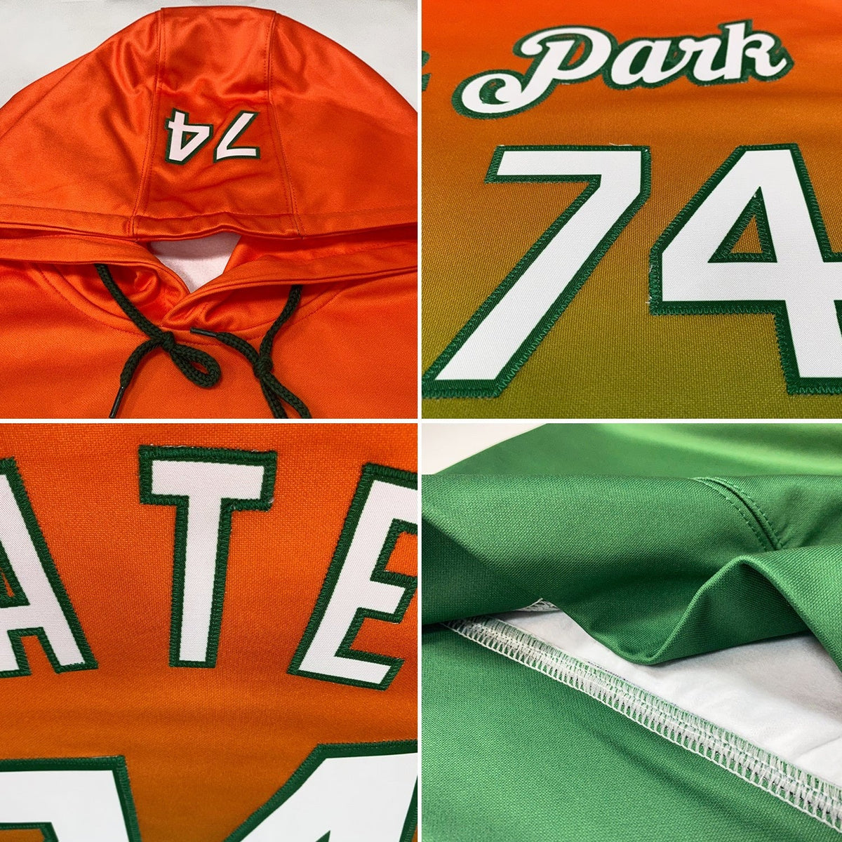 Custom Stitched Orange White-Green Fade Fashion Sports Pullover Sweatshirt Hoodie photo 2