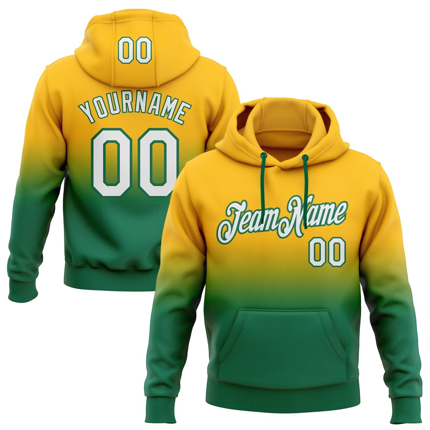 Custom Stitched Gold White-Kelly Green Fade Fashion Sports Pullover Sweatshirt Hoodie photo 1