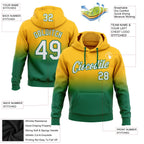 Custom Stitched Gold White-Kelly Green Fade Fashion Sports Pullover Sweatshirt Hoodie photo 2
