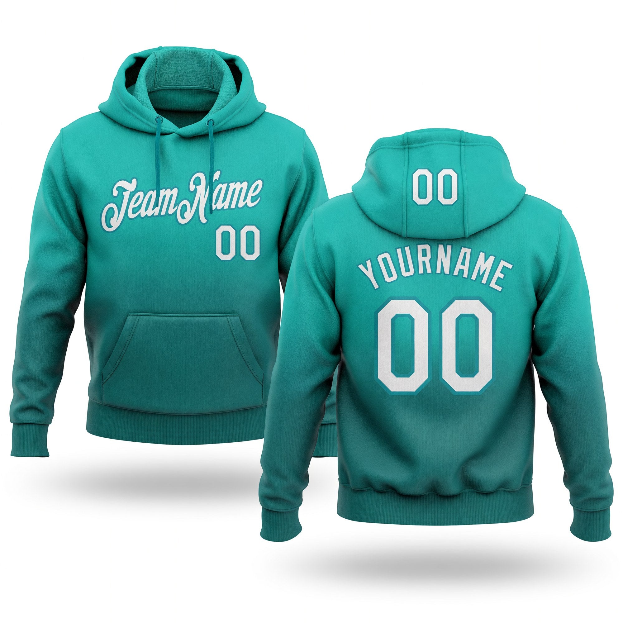 Custom Stitched Aqua White-Teal Fade Fashion Sports Pullover Sweatshirt Hoodie