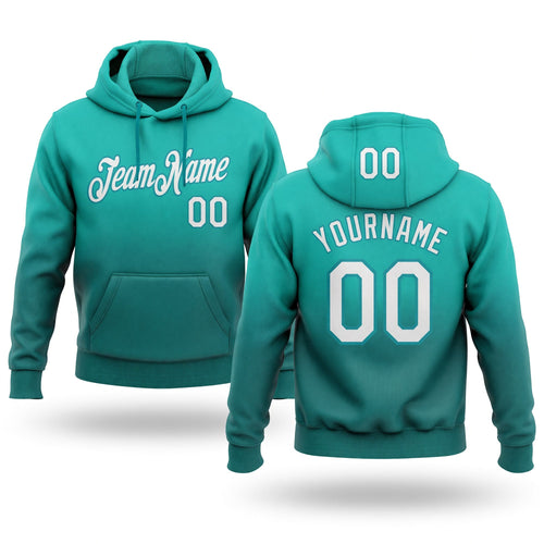 Custom Stitched Aqua White-Teal Fade Fashion Sports Pullover Sweatshirt Hoodie